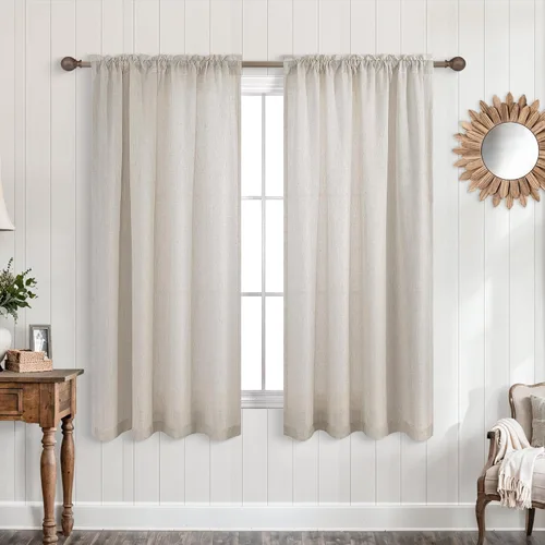 Miniatura 107 de KOUFALL Juego de 2 cortinas de puerta francesa, cortinas de lino para puerta/ventana, cortina transparente boho para cristal lateral delantero