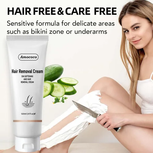 Miniatura 6 de Kit de crema depilatoria sin dolor, crema depilatoria eficaz para mujeres y hombres, formulada con pepino para una piel suave, removedor de vello