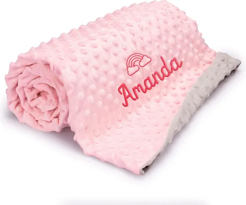 Miniatura 10 de Manta de bebé personalizada de Minky con nombre, icono, 2 colores, 15 iconos, 7 fuentes, manta suave y sedosa de puntos de doble cara para baby