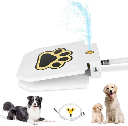 Fuente de agua para perros, dispensador de mascotas activadas con patas al aire libre, rociador de agua para perros con manguera de 39.4 pulgadas