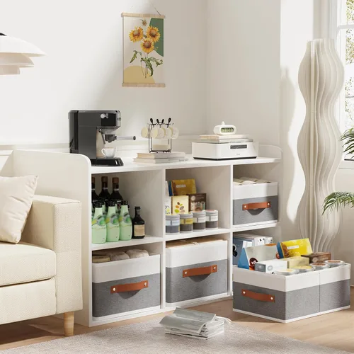 Miniatura 4 de Cestas de almacenamiento con asas, organizadores de cajones de tela, contenedores de almacenamiento para estantes de dormitorio y lavandería, 18.5 ×