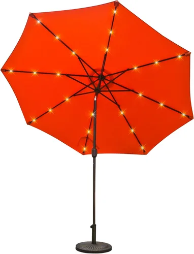 Miniatura 13 de Clihome Sombrilla solar de 9 pies para patio, 32 luces LED, sombrilla solar para patio al aire libre con botón de inclinación y manivela para patio