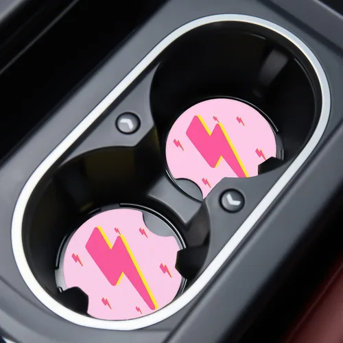 Jupswan Portavasos para coche, absorbente, paquete de 2 unidades, diseño de rayo de goma, accesorios de decoración para mujeres, BD0822-8