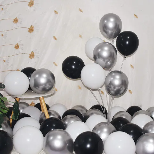 Miniatura 14 de 200 globos negros y dorados de 5 pulgadas, cromados, metálicos, dorados, negros, de látex, gruesos, pequeños para bodas, cumpleaños, graduaciones