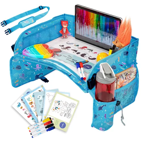 Miniatura 11 de PILLANI Bandeja de viaje para niños para el coche - Bandeja para asiento de coche para niños, artículos imprescindibles para viajes por carretera