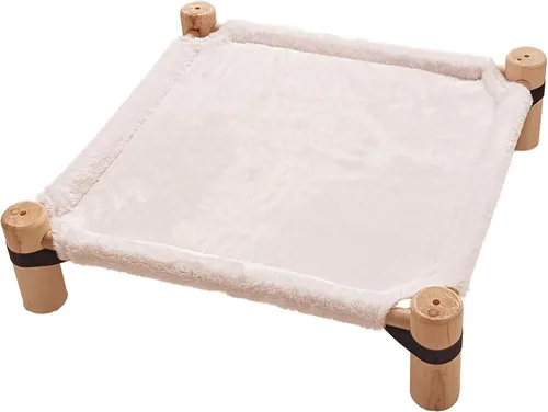 Miniatura 6 de Pozico Cama hamaca para gatos – Cama elevada de madera para gatos/perros con tela de invierno de felpa – Mueble elevado para mascotas para perros