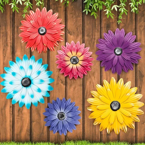 Zhehao 6 piezas de decoración de pared de flores de metal de 5/8/10 pulgadas, decoración de pared de girasol, arte al aire libre, multicolor, hecho