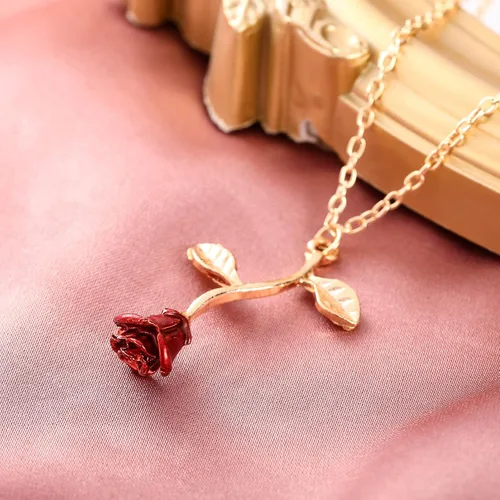 Miniatura 4 de Sureio Tiaras de rosas rojas para novia, coronas de reina, collares largos personalizados, aretes colgantes de flores de rosa, joyería de flores
