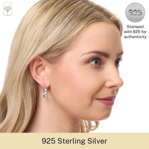 Miniatura 2 de Aretes redondos de plata de ley 925 para mujer, 0.9 pulgadas en varias piedras de nacimiento con tapas de clic MAX + STONE