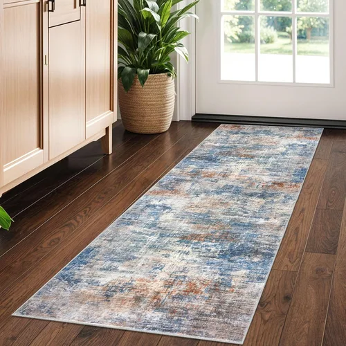 Miniatura 306 de IOHOUZE Alfombra pequeña abstracta de 2 x 3 pies, alfombra de entrada lavable para entrada interior, alfombras con respaldo de goma, alfombra gris