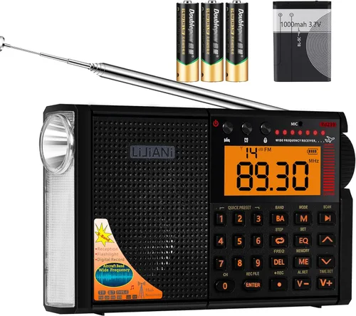 Radio de onda corta AIR/VHF/AM/FM/SW/Transistor de bandas meteorológicas con linterna, retroiluminación de tecla, registro digital, reloj