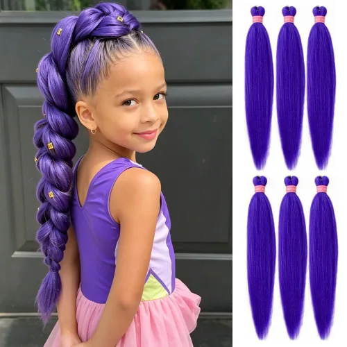 Miniatura 9 de Cabello para trenzar preestirado plateado, 20 pulgadas, 6 paquetes de extensiones de cabello trenzado Ombre preestiradas para mujeres, fibra