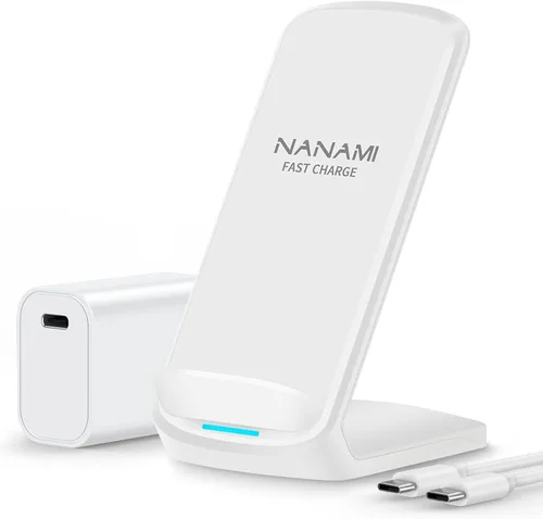 Cargador inalámbrico rápido, soporte de carga inalámbrica de 7.5W NANAMI [con adaptador PD de 20W] compatible con iPhone 17/17 Air/17 Pro/17 Pro