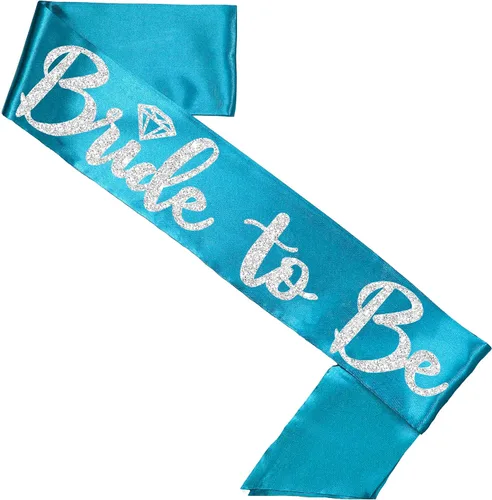 Miniatura 24 de Something Blue Gift for Bride To Be Sash - Banda de satén de grado nupcial - Decoraciones de despedida de soltera azul turquesa, Juego de 2 piezas