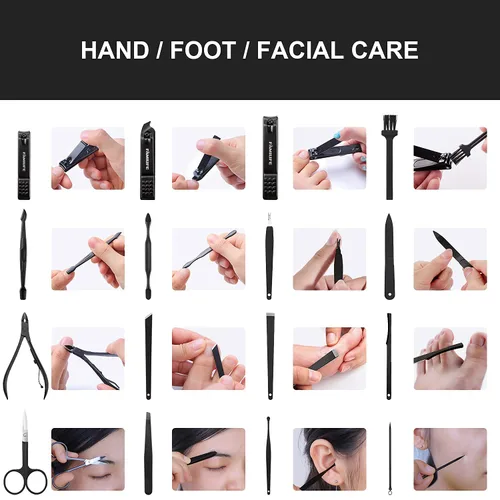 Miniatura 5 de FAMILIFE Juego de manicura, kit de uñas 11 en 1, kit de pedicura de acero inoxidable para hombre, kit de manicura de cuero y regalos para hombres
