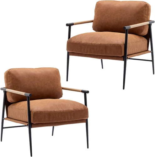 Miniatura 10 de Ya-Home Silla Decorativa de Mediados del Siglo, Silla Suave de Chenille con Patas de Metal Negro, Silla Tapizada de Ocio para Sala de Estar Beige