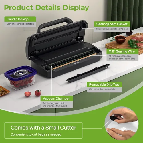 Miniatura 7 de Sellador al vacío para alimentos, potente máquina selladora de alimentos de 90 kpa para ahorrar alimentos, múltiples modos 7 en 1 para seca/humedad