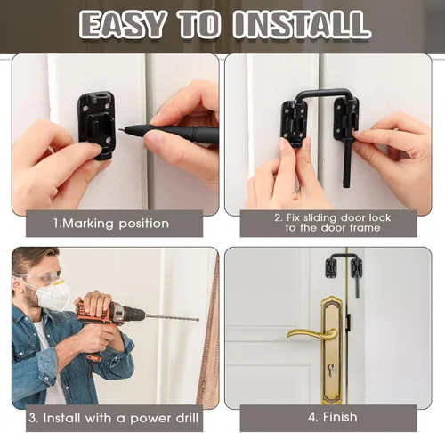 Miniatura 4 de Hicarer 1 pestillo de bloqueo de puerta corrediza de patio de 2 pulgadas. Cerradura segura de perno en U para puertas corredizas de vidrio, puerta