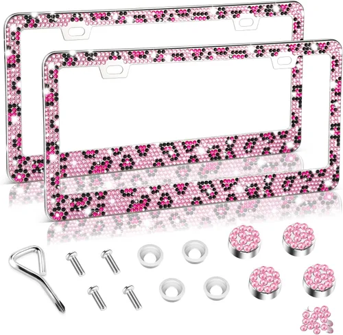 Miniatura 17 de Amiss Marco de matrícula brillante para mujer, 1 paquete de diamantes de imitación hecho a mano de cristal de acero inoxidable de alta calidad, Negro