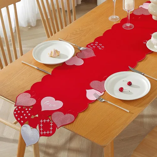 Miniatura 11 de Decoración del día de San Valentín, camino de mesa para el día de San Valentín, 70 pulgadas de largo, decoración de corazón bordado para el hogar
