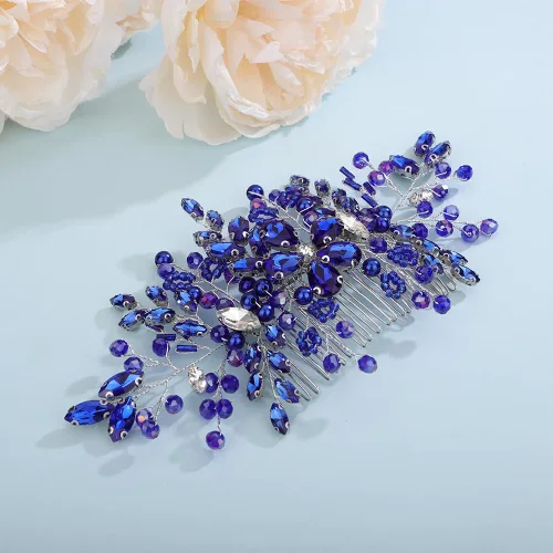 Miniatura 3 de Aimimier Peine de pelo de cristal azul real para novia, pieza de pelo de zafiro, fiesta de graduación, festival, boda, accesorios para el cabello