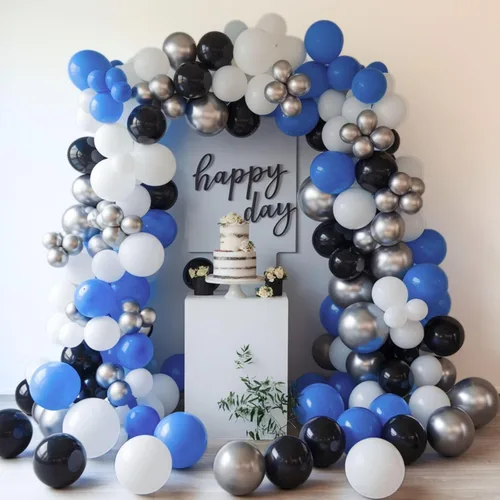Miniatura 4 de Globos azules y negros, globos de graduación de 12 pulgadas, globo de látex de confeti azul oscuro, negro, blanco, plateado metálico, para niños