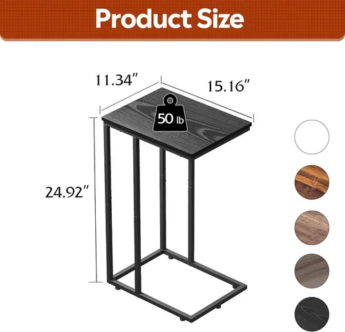 Miniatura 3 de WLIVE Mesa auxiliar negra, mesa auxiliar en forma de C para dormitorio, oficina en casa, dormitorio, mesa de sofá de sala de estar, mesa de bandeja