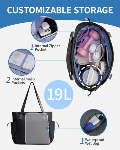 Miniatura 5 de sportsnew Bolsa para esterilla de yoga, bolsas de gimnasio para mujeres y hombres con bolsillo impermeable y gancho y bucle, almacenamiento de Negro