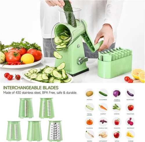 Miniatura 3 de Xilrvna RotaryCheeseRator,VegetableShredder 5 en 1 Rallador de queso con mangoReforzadoSucción, EasytoClean,CocinaPicar picadoHielo,Frutas y nueces