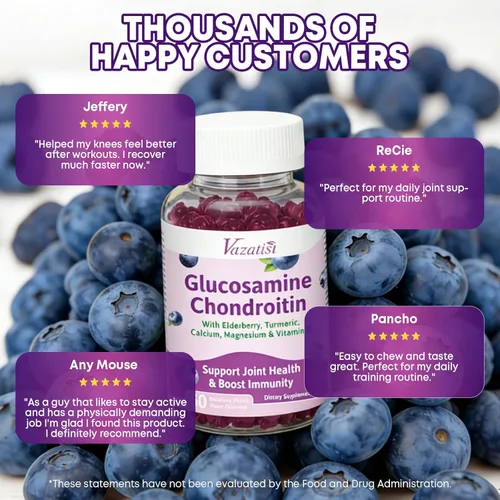 Miniatura 6 de Paquete de 2 gomitas de glucosamina y condroitina, glucosamina condroitina con MSM, saúco, cúrcuma, suplemento de apoyo articular para adultos
