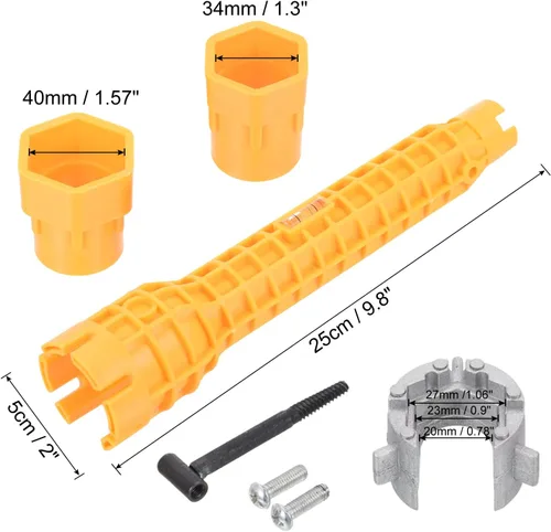 Miniatura 2 de PATIKIL Instalador de grifo y fregadero, llave multiusos 8 en 1, herramienta de fontanería para inodoro y lavabo, color amarillo