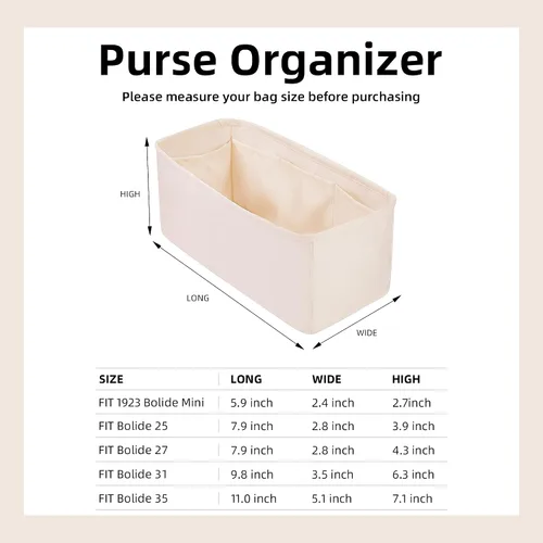 Miniatura 6 de DGAZ Organizador de bolso de seda para Bolide 1923mini25273135, organizador de bolsas suave y sedoso, bolso de mano de lujo (café, Bolide25)