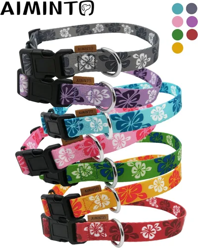 Miniatura 4 de Collar de perro, bonito patrón floral, collar suave y ajustable con hebilla de liberación rápida (S (cuello 11-18 pulgadas, ancho 5/8 pulgadas)