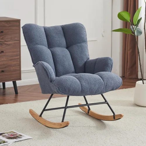 Miniatura 8 de SAETSFEG Mecedora de Guardería Teddy Tapizada Silla Mecedora Deslizante Silla de Acento Mecedora Asiento Acolchado con Respaldo Alto Sillón Silla
