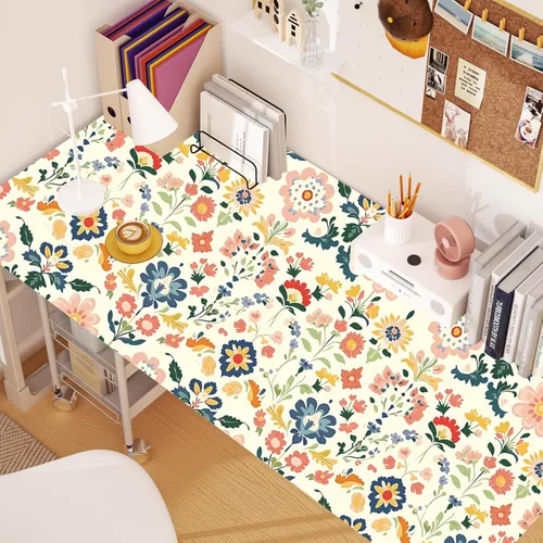 Miniatura 5 de ILHIIOR Papel tapiz floral rosa para despegar y pegar, papel de contacto con hojas bohemias, flores amarillas, extraíble, autoadhesivo, impermeable
