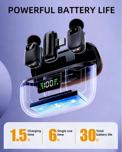Miniatura 8 de T1 mini micrófono inalámbrico Lavalier para iPhone/Android/iPad, reducción de ruido de 3 niveles, duración de la batería de 30 horas, cambiador