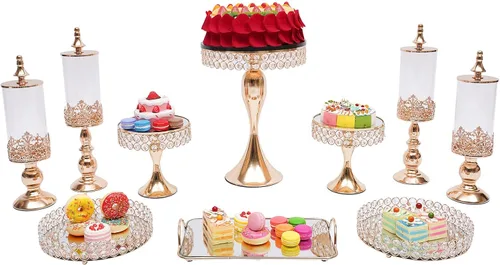Juego de 10 soportes para tartas, soporte de metal para cupcakes, soporte de metal para postres para decoración de cumpleaños, boda, fiesta, color