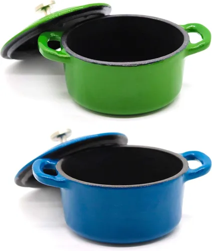 Miniatura 8 de RJ Legend Horno holandés de hierro fundido pre-sazonado de 8.5 onzas con asa, esmaltado, azul, verde y blanco (juego de 3)