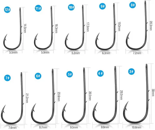Miniatura 4 de DONQL Ganchos para cebo, 600 ganchos de pesca de doble púas 3#-12#, kit de anzuelos de pesca con mosca, accesorios de pesca con mosca, ganchos