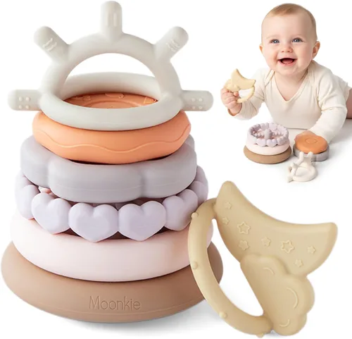Moonkie Stacks of Circles - Juguete de Dentición Suave | Juguete de Aprendizaje Educativo para Bebés | Juguetes de Anillos Apilables para Bebés