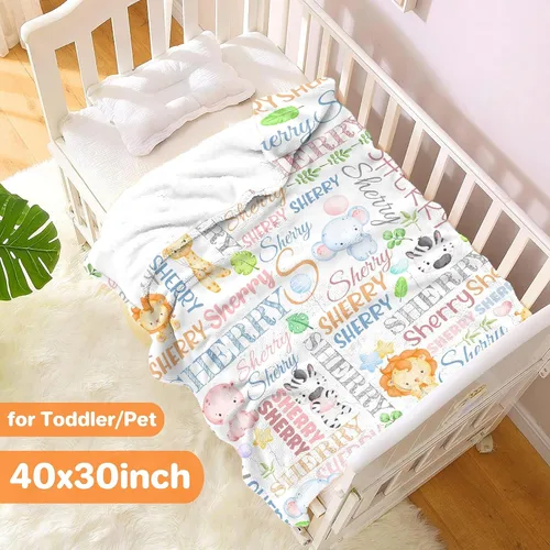 Miniatura 2 de Manta personalizada con nombre de bebé, regalo para niños y niñas, franela suave, manta personalizada con león, elefante, jirafa, manta de forro