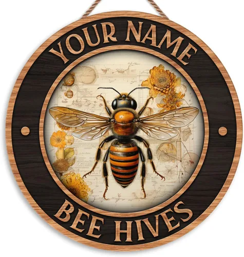 Miniatura 10 de Placa de pared personalizada de madera de abeja de miel, regalos para apicultores, letrero de granja de res, letrero de abeja, decoración de abeja