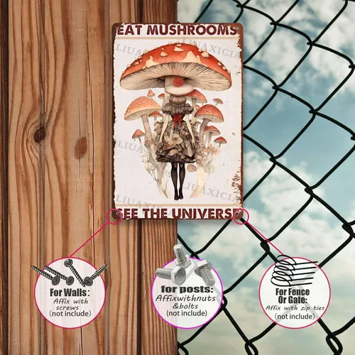 Miniatura 4 de Letrero retro de hojalata con texto en inglés "Eat Mushrooms See The Universe for Kitchen Bar Garage Decor 8.00"x12.00