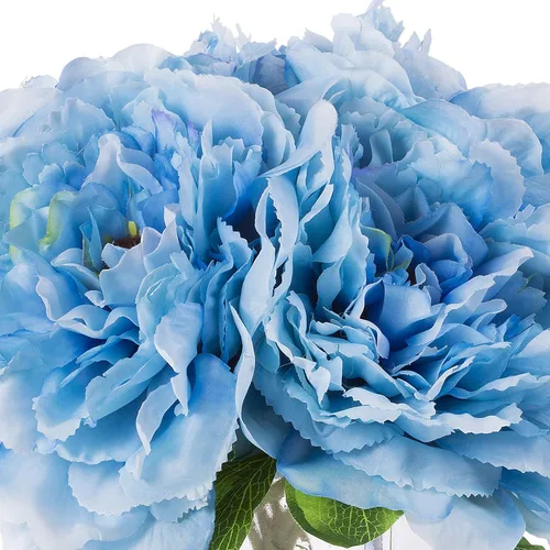 Miniatura 3 de Arreglos florales de peonía de seda en jarrón de cristal con agua sintética para decoración de mesa del hogar, mesa de boda, centro de mesa (azul)
