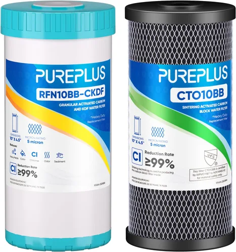 Miniatura 14 de PUREPLUS Combo de filtro de agua para toda la casa de 5 micrones, de 4.5 x 10 pulgadas, con sedimentos y filtro de bloque de carbón activado