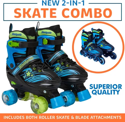 Miniatura 2 de XINO SPORTS Combo 2 en 1, Patines para niños Patines en línea - Patines intercambiables con luz LED para niños de 6 a 12 años, adolescentes y Negro