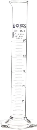 Miniatura 7 de Cilindro graduado, 0.3 fl oz - Tolerancia Clase A ±0.0.3 fl oz - Base hexagonal - Graduaciones azules - Vidrio de borosilicato 3.3 - Eisco Labs