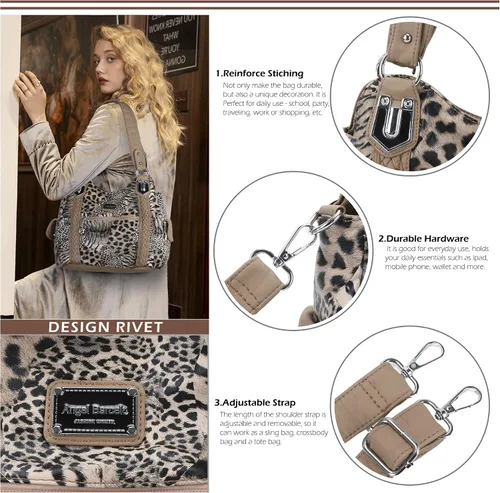 Miniatura 179 de Angel Barcelo - Bolsa de hombro amplia para mujer, diseño Hobo, cuero lavado