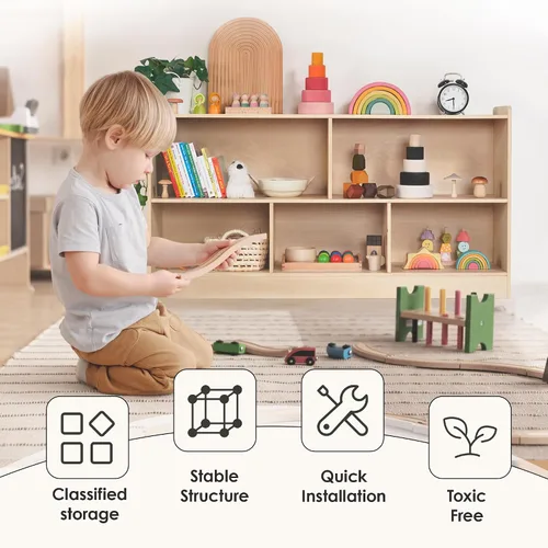 Miniatura 3 de Leeshyah Estante de madera para juguetes de 5 secciones para niños, estante Montessori con estantería abierta y diseño personalizable Diseño