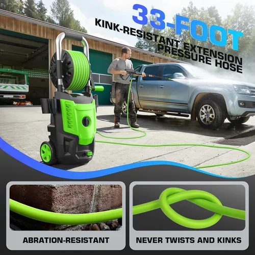 Miniatura 5 de Lavadora a presión eléctrica de 4800 PSI, lavadora de alta potencia de 4.0 GPM con carrete de manguera de 33 pies, 4 puntas de pulverización